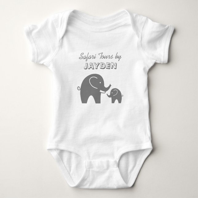 Anpassningsbar grått safari elefant baby romper fö t shirt (Framsida)