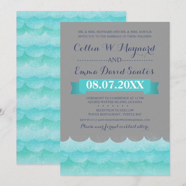 Anpassningsbar Grått vid havets nautiska Bröllopsi Inbjudningar (Fram/baksida)