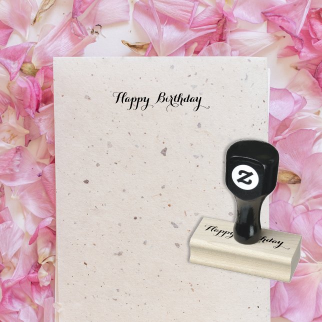 Anpassningsbar Grattis på födelsedagen Hälsning El Stämpel (Custom Happy Birthday Greeting Elegant Script Wood Rubber Stamp)