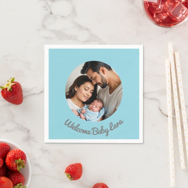 anpassningsbar Grattis, pojke blå välkomna baby Pappersservett (Insitu)