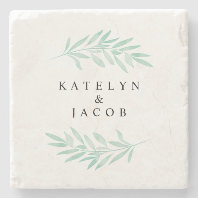 Anpassningsbar Greenery Mint Watercolor Stenunderlägg (Framsidan)