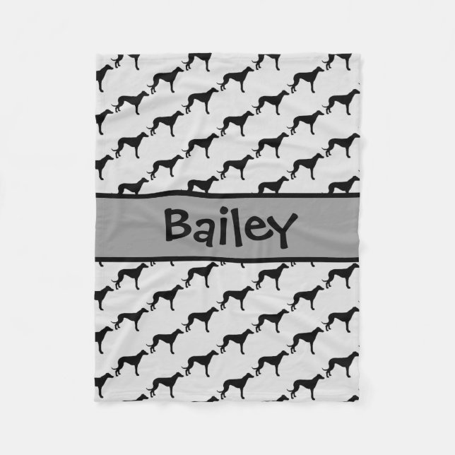 Anpassningsbar Greyhound Hund Silhouette Fleecefilt (Framsidan)