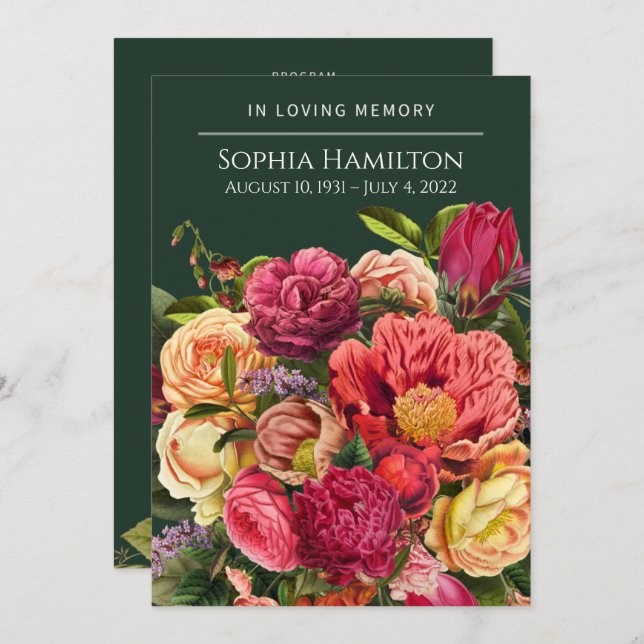 Anpassningsbar Grönt Blommigt - , minnesprogram Program (Fram/baksida)