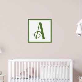 Anpassningsbar Grönt Brev A Monogram Retro Nursery Poster