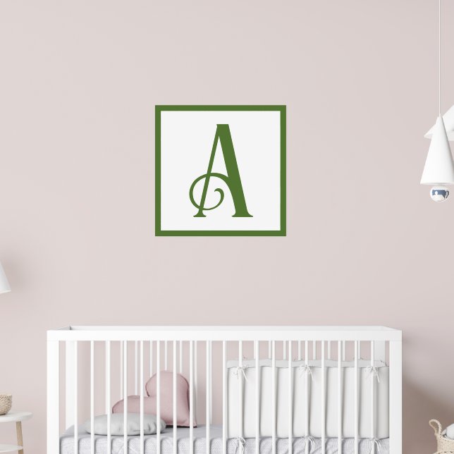 Anpassningsbar Grönt Brev A Monogram Retro Nursery Poster (Barnkammare 2)