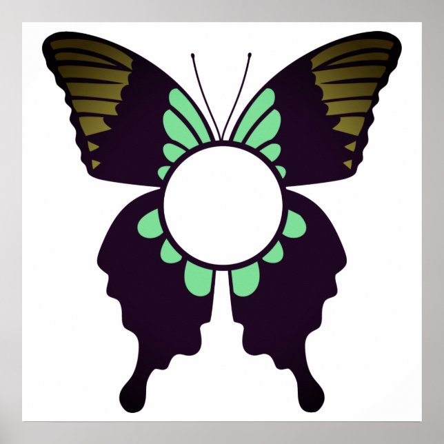 Anpassningsbar Grönt Butterfly Round Monogram Poster (Framsidan)