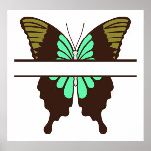 Anpassningsbar Grönt Butterfly Split Monogram Poster