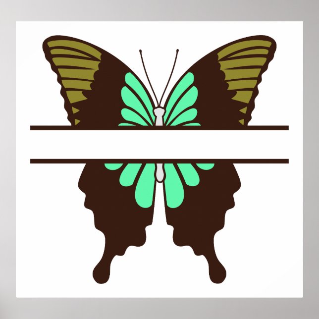 Anpassningsbar Grönt Butterfly Split Monogram Poster (Framsidan)