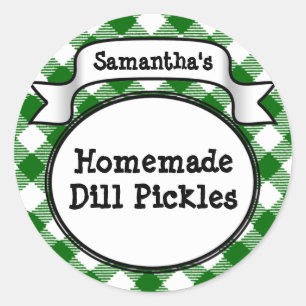 Anpassningsbar Grönt Gingham Pickle Burk/Lid Label Runt Klistermärke