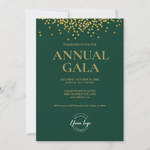 Anpassningsbar grönt Guld confietti logotyp Gala c Inbjudningar