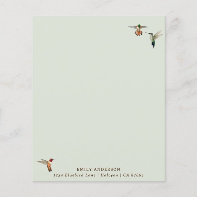 Anpassningsbar Grönt Hummingbird Stationery Papper (Framsida)