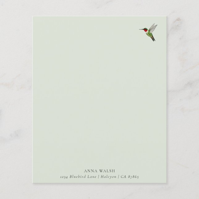 Anpassningsbar Grönt Hummingbird Stationery Papper (Framsida)