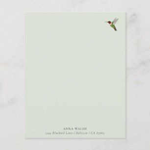 Anpassningsbar Grönt Hummingbird Stationery Papper