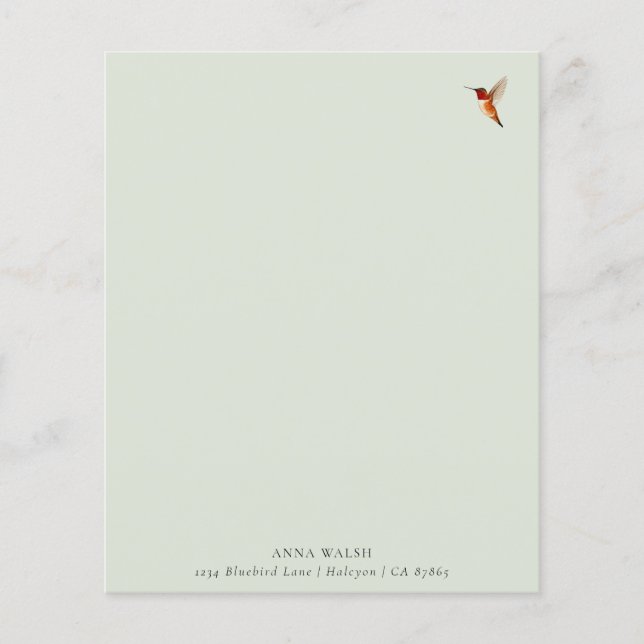 Anpassningsbar Grönt Hummingbird Stationery Papper (Framsida)