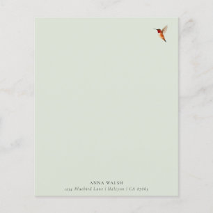 Anpassningsbar Grönt Hummingbird Stationery Papper