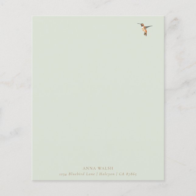 Anpassningsbar Grönt Hummingbird Stationery Papper (Framsida)
