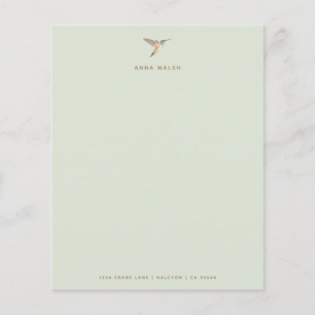 Anpassningsbar Grönt Hummingbird Stationery Papper (Framsida)
