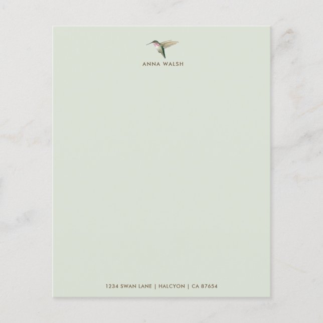 Anpassningsbar Grönt Hummingbird Stationery Papper (Framsida)
