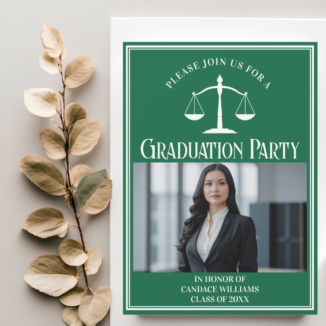 Anpassningsbar Grönt Law School Studenten Photo Pa Inbjudningar (Skapare uppladdad)