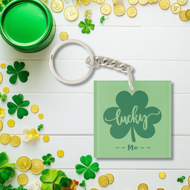 Anpassningsbar Grönt Lucky Klöver St. Patrick Day  (Custom Green Lucky Clover St. Patrick Day round Keychain)