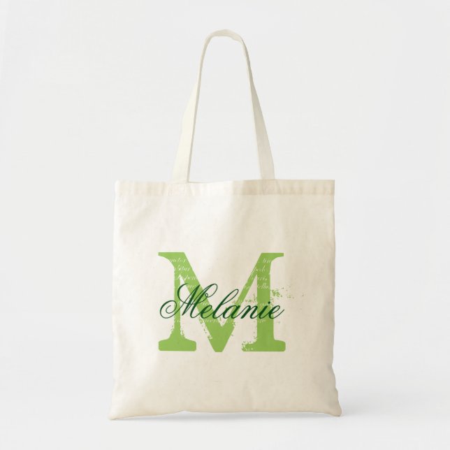 Anpassningsbar grönt monogram bröllop tote bags tygkasse (Framsidan)