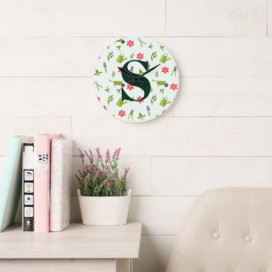 Anpassningsbar Grönt Monogram Stor Klocka