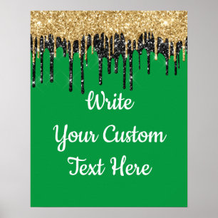Anpassningsbar Grönt och Guld Glitter födelsedagsf Poster