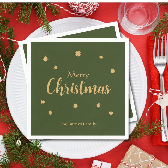 Anpassningsbar Grönt och Guld God jul Pappersservett (Skapare uppladdad)