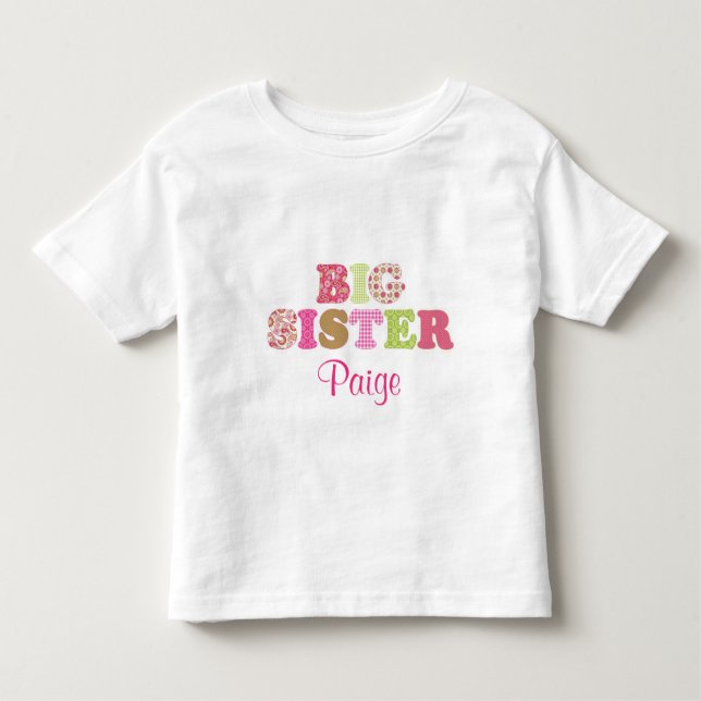 Anpassningsbar Grönt och Rosa Big Sister Shirt Tee (Framsida)