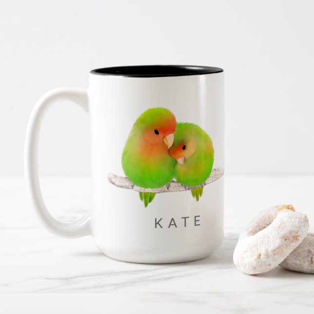 Anpassningsbar Grönt Parrots Lovebird Bird Mugg (Med munk)