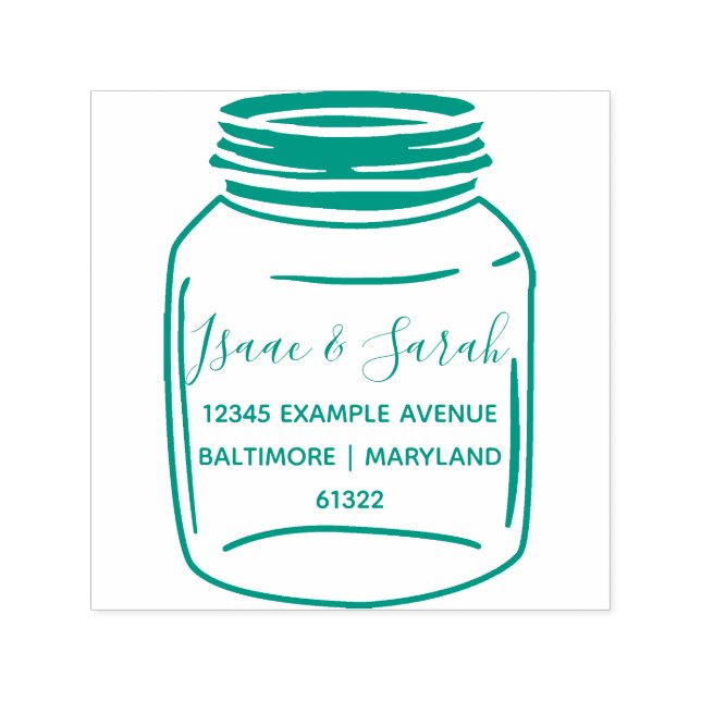 Anpassningsbar Grönt Rustic Mason Burk Returadress Självfärgande Stämpel (Design)