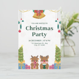Anpassningsbar Grönt Vattenfärgad jul Party Inbjudningar