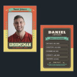 Anpassningsbar Groomsman Trading Card, Roligt Best<br><div class="desc">Lägg till en lekfull twist till bröllop med det här anpassningsbar Groomsman-handelskortet! Det är ett kreativ att hedra din bästa man eller dina bästa marskalkar med hjälp av fotoinformation, statistik och roligt. Perfekt som bröllop-keepsaké, kandidat-partiförmån eller unik frieri-idé är det här handelskortet för personliger en gåva som de aldrig kommer...</div>