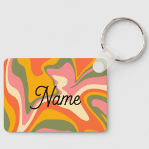 Anpassningsbar Groovy Liquified Marble Retro 60 s Nyckelring