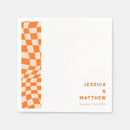 Anpassningsbar Groovy Retro Orange Checkerboard Br Pappersservett