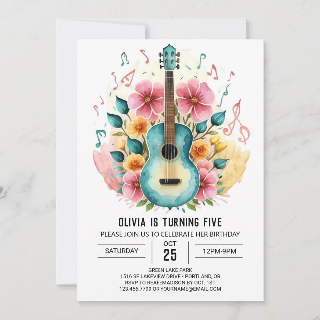 Anpassningsbar Guitar Birthday Inbjudningar (Framsida)