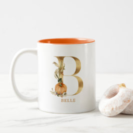 Anpassningsbar Guld Alphabet B Monogram | Blommigt Två-Tonad Mugg