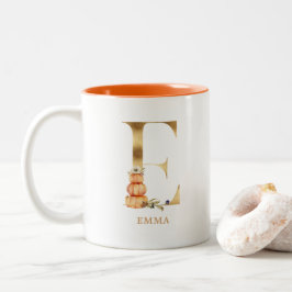Anpassningsbar Guld Alphabet E Monogram | Blommigt Två-Tonad Mugg