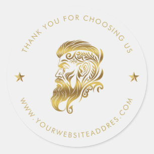 Anpassningsbar Guld Barber Logotyp Anpassningsbar Runt Klistermärke
