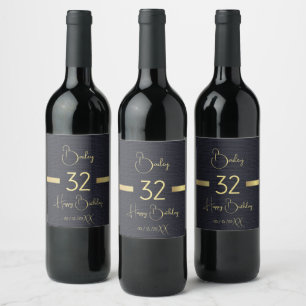 Anpassningsbar Guld Birthday Namn Black Vin Vinflaska Etikett