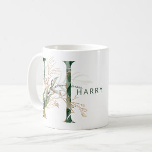 Anpassningsbar Guld Botanical Eucalyptus Monogram  Kaffemugg