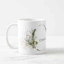 Anpassningsbar Guld Botanical Eucalyptus Monogram  Kaffemugg