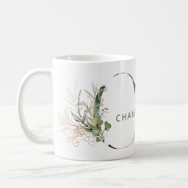 Anpassningsbar Guld Botanical Eucalyptus Monogram  Kaffemugg (Vänster)