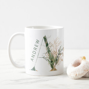 Anpassningsbar Guld Botanical Eucalyptus Monogram  Kaffemugg