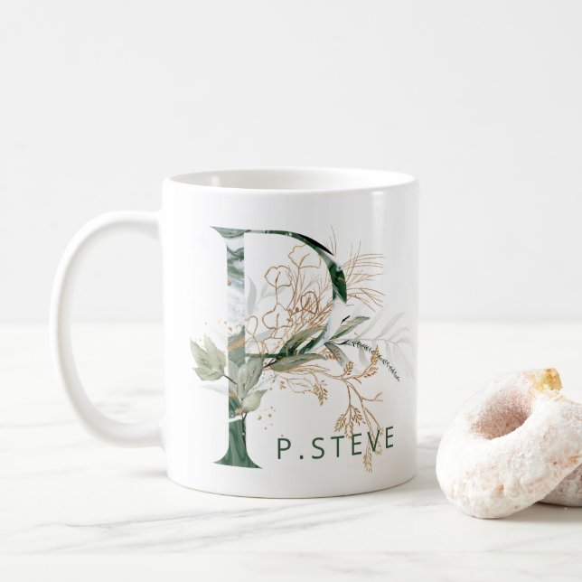 Anpassningsbar Guld Botanical Eucalyptus Monogram  Kaffemugg (Med munk)