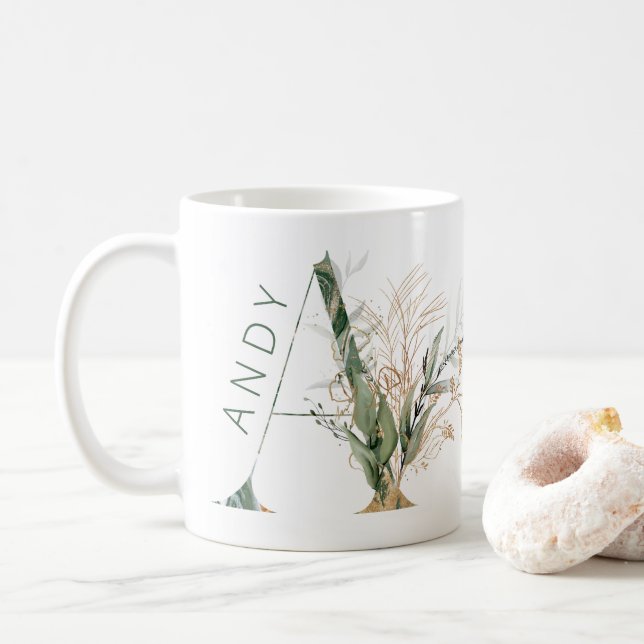 Anpassningsbar Guld botaniska Eucalyptus Monogram Kaffemugg (Med munk)