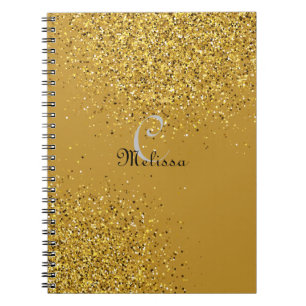 Anpassningsbar Guld Faux Glitter Monogram Namn Anteckningsbok