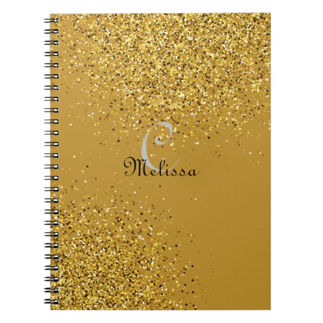Anpassningsbar Guld Faux Glitter Monogram Namn Anteckningsbok (Framsidan)