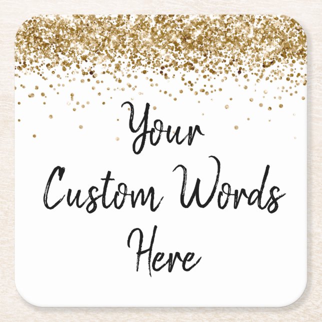 Anpassningsbar Guld-Födelsedagsfesten, årsdag Stud Underlägg Papper Kvadrat (Framsidan)