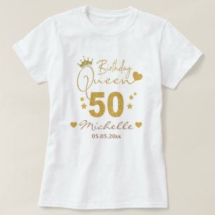 Anpassningsbar Guld Glitter 50:e födelsedag drottn T Shirt